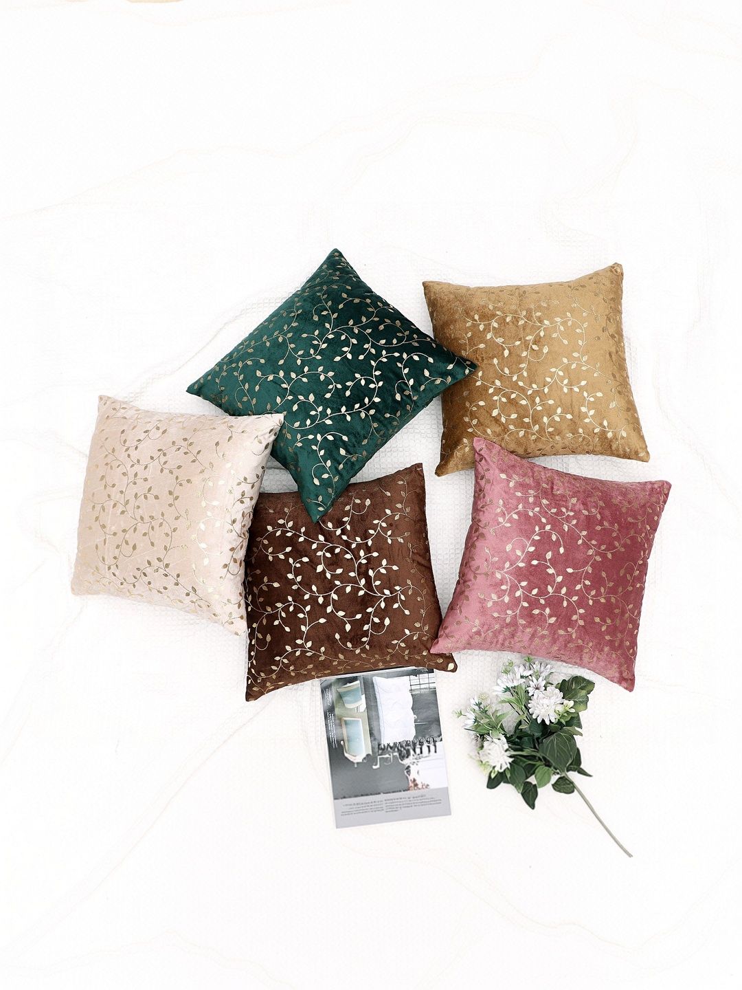 RD TREND Multicolor Velvet 5 Pieces Square Cushion Covers-16x16 inch-image-38
