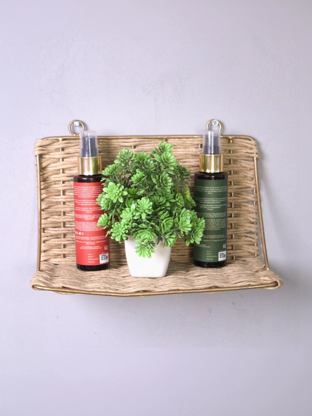 prettykrafts Brown Wood & Metal Wall Shelf Storage Organiser-image-2