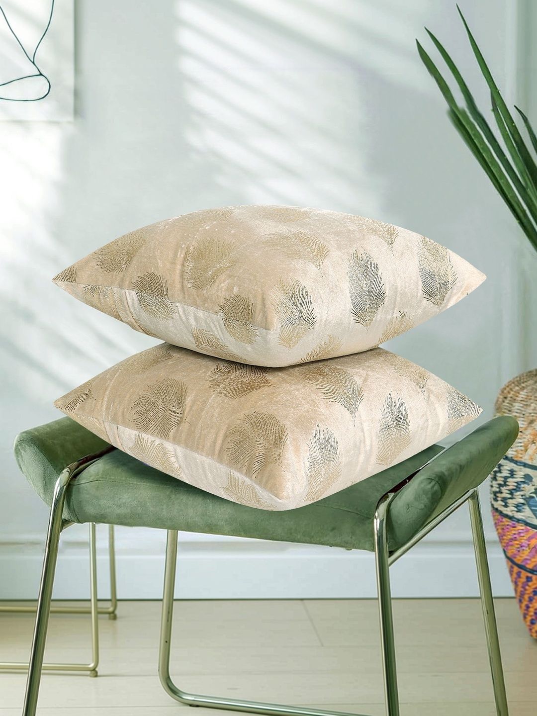 RD TREND Cream-Coloured Set of 2 Velvet Square Cushion Covers-picture-11