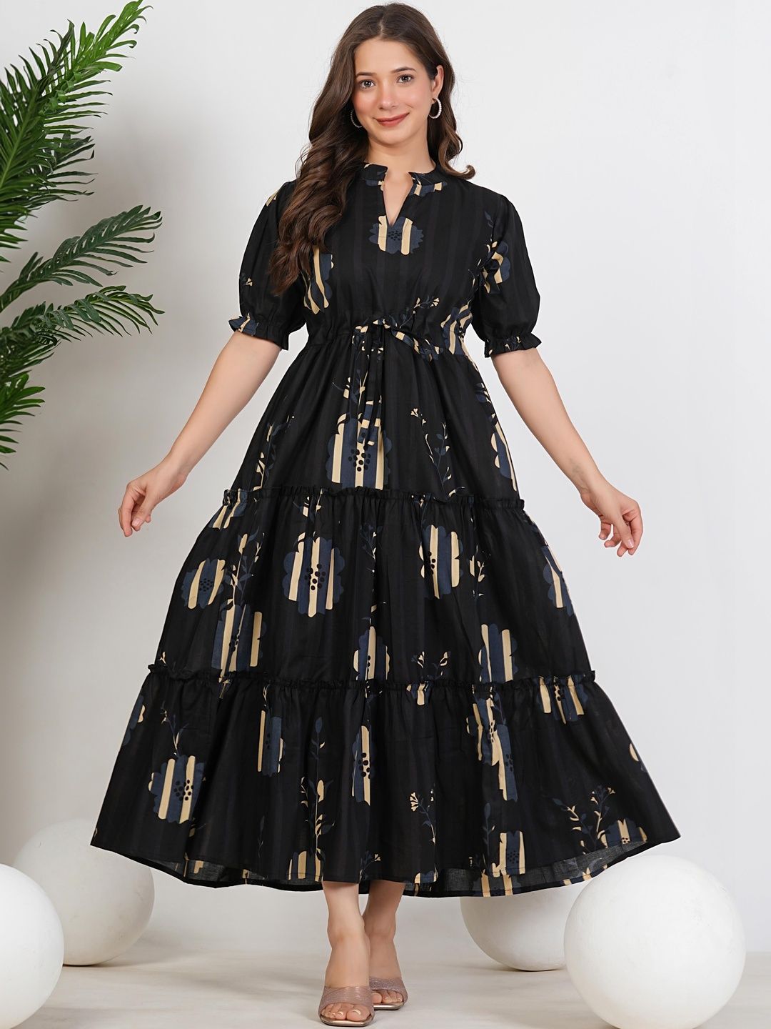 SAICHA Floral Printed V-Neck Pure Cotton Tiered Kurti-picture-43