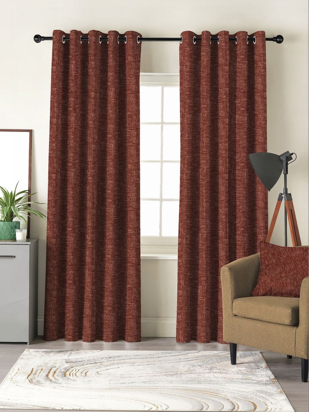Nefertiti Home Rust Set of 2 Black Out Door Curtain-image-26