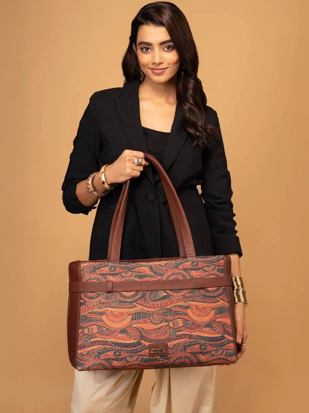 ZOUK Printed Leather Structured Shoulder Bag with Tasselled-picture-14