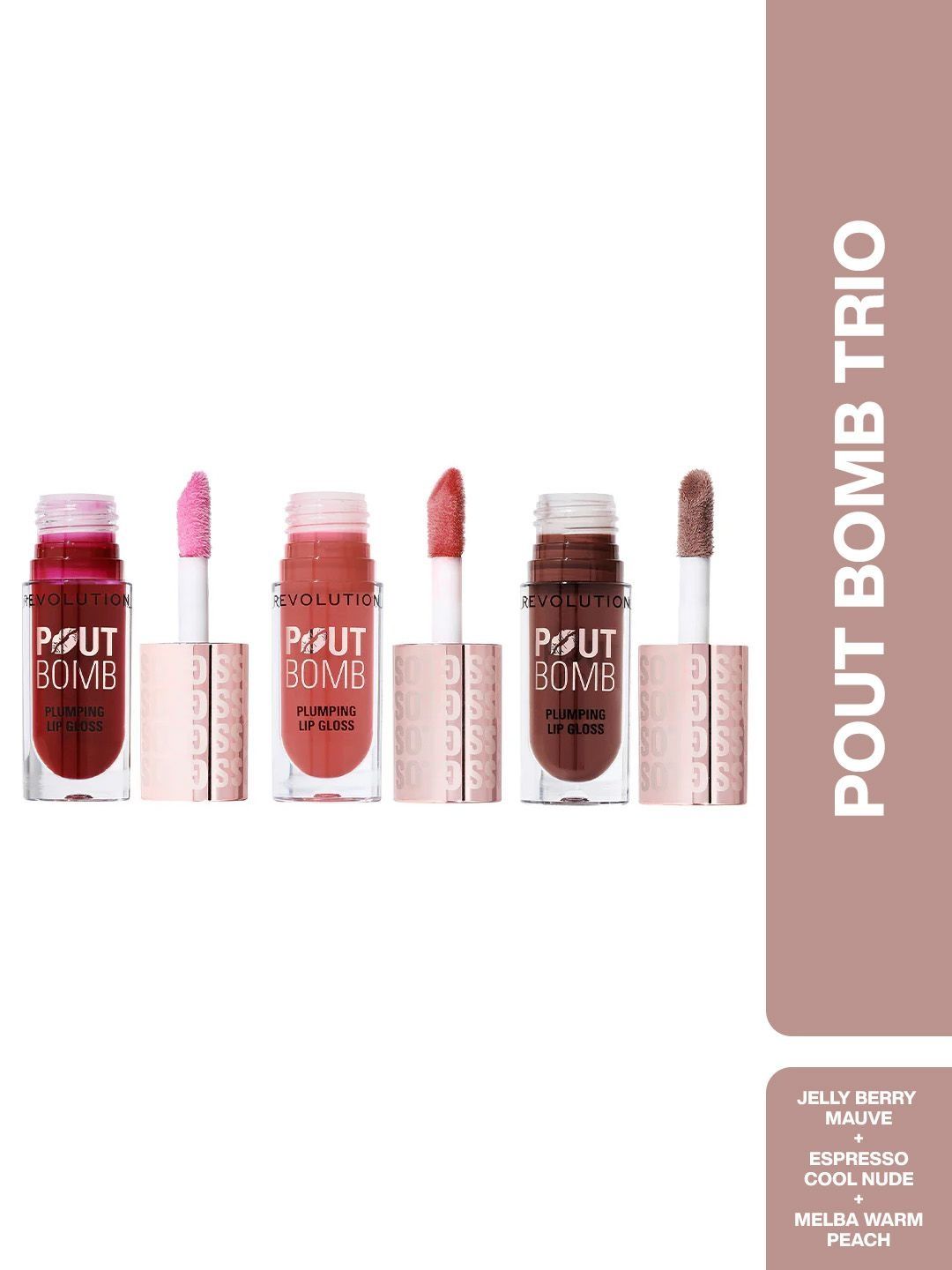 Makeup Revolution London Set Of 3 Pout Bomb Plumping Lip Gloss - 4.6 ml Each - Jelly Berry-image-40