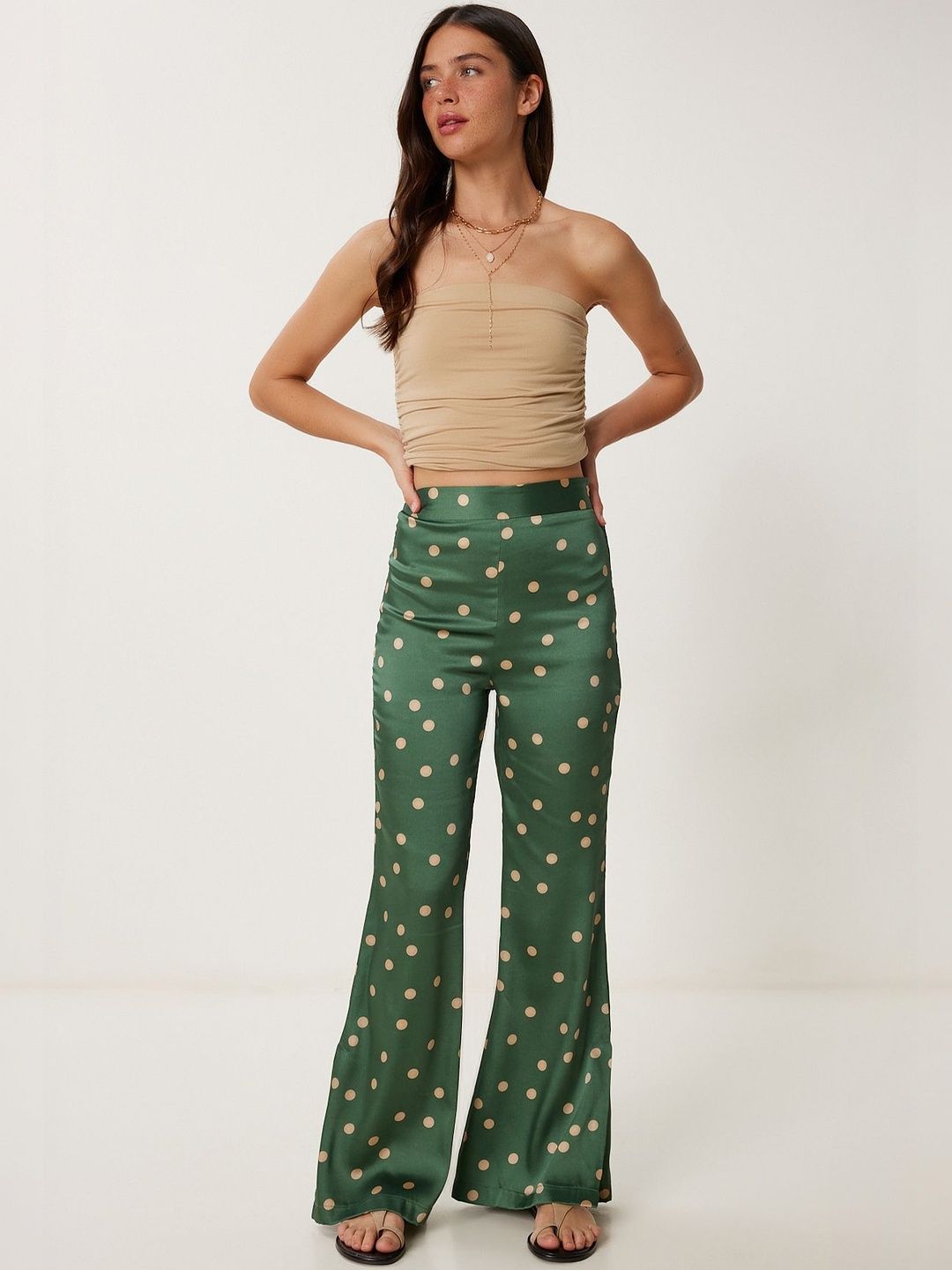 Happiness istanbul Women Polka Dot Printed Trousers-picture-35
