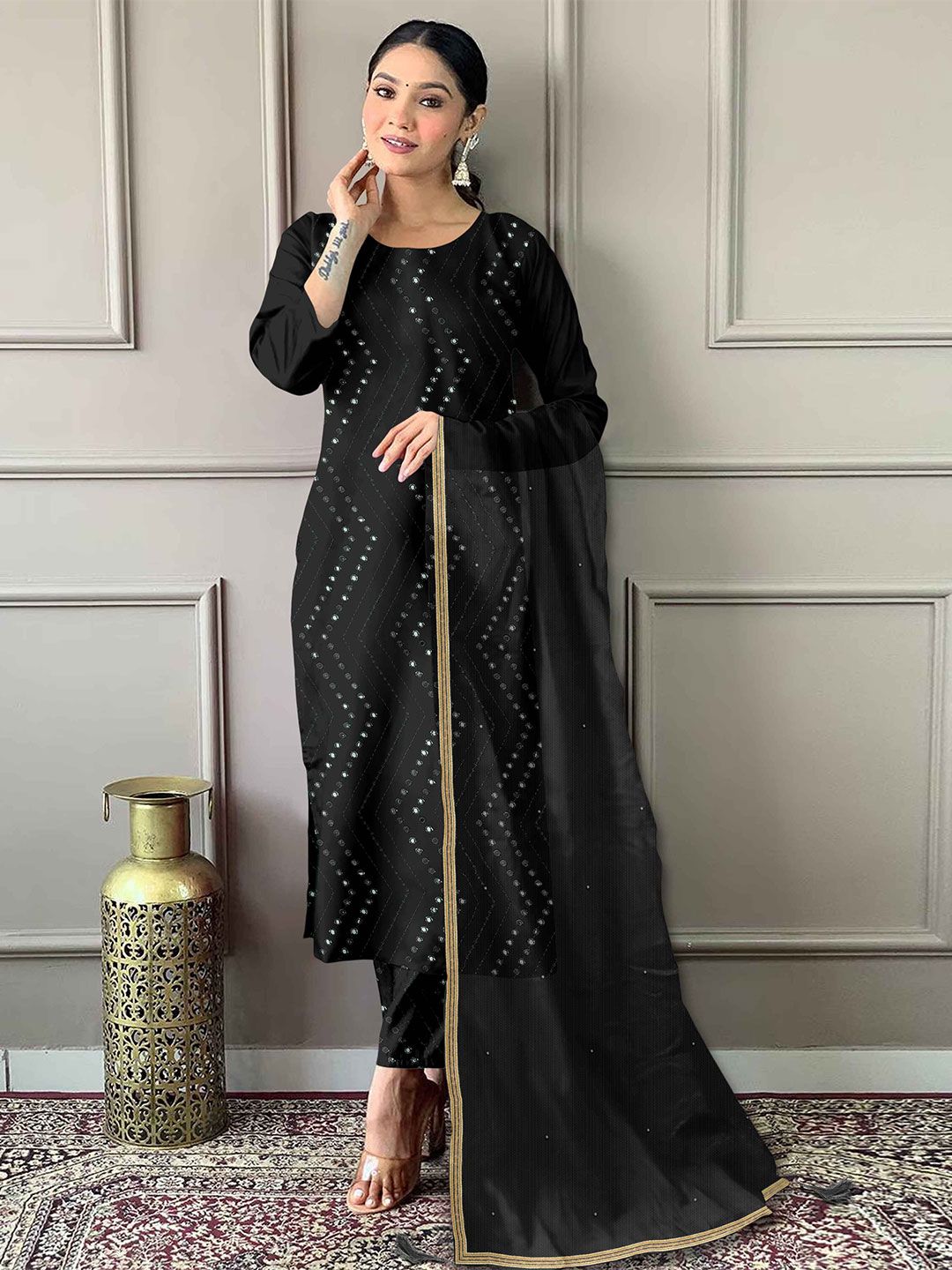 BAMSOM WEAR Women Regular Mirror Work Kurta with Trousers & With Dupatta