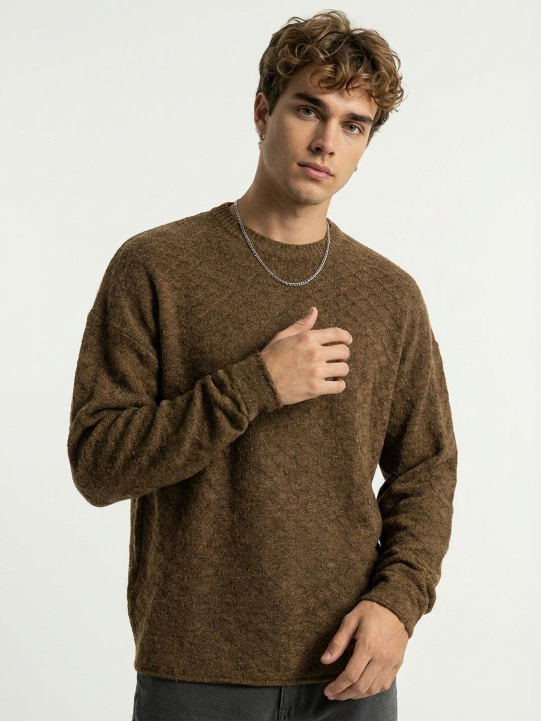 glitchez Typography Printed Textured Oversized Pullover Sweater-image-5