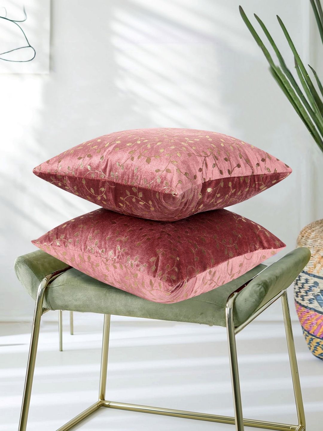 RD TREND Pink Set of 2 Velvet Square Cushion Covers-picture-39