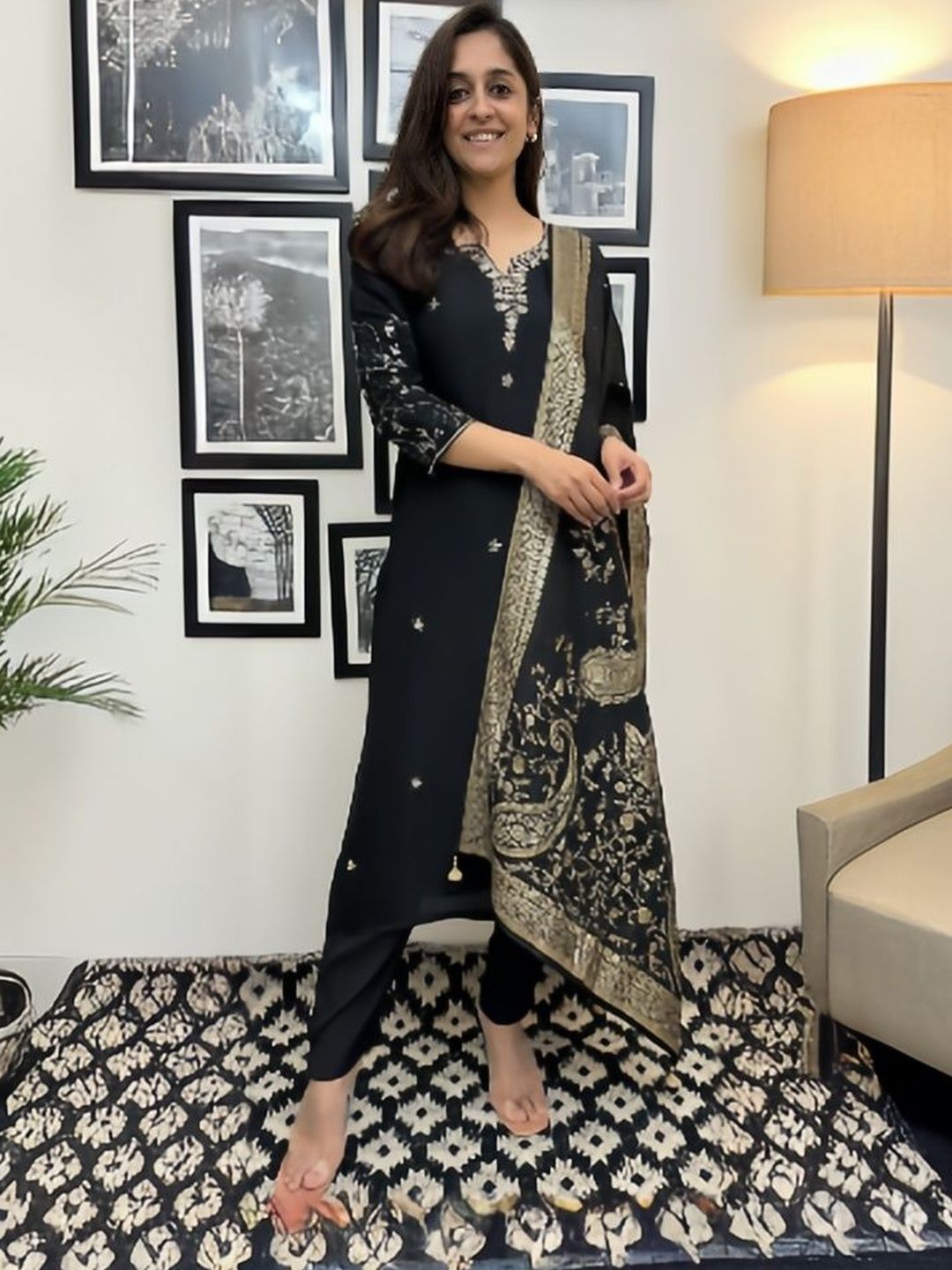 Moda Rapido Women Ethnic Motifs Embroidered Regular Thread Work Kurta with Trousers & With Dupatta-picture-12