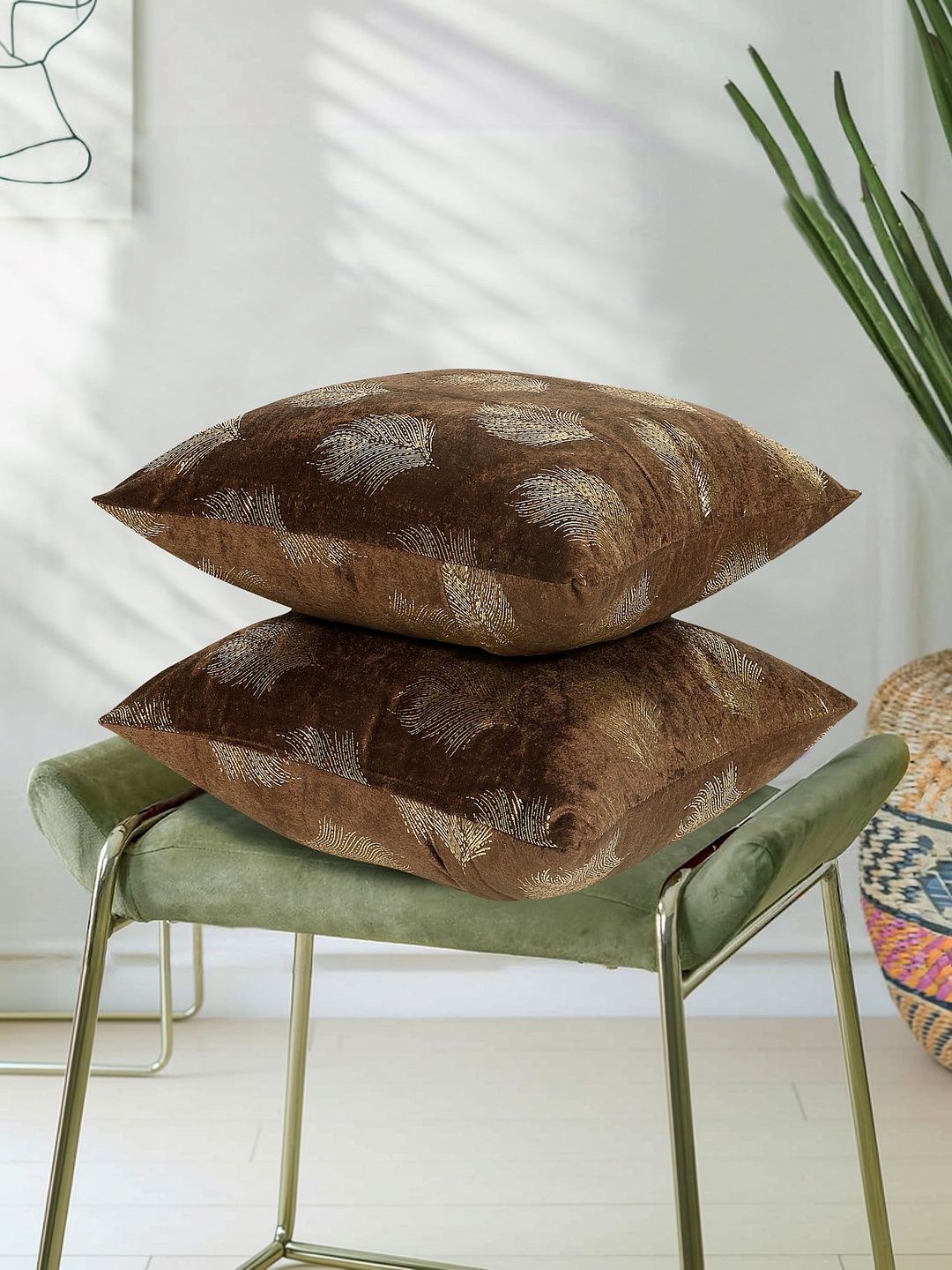 RD TREND Brown Set of 2 Velvet Square Cushion Covers-image-8