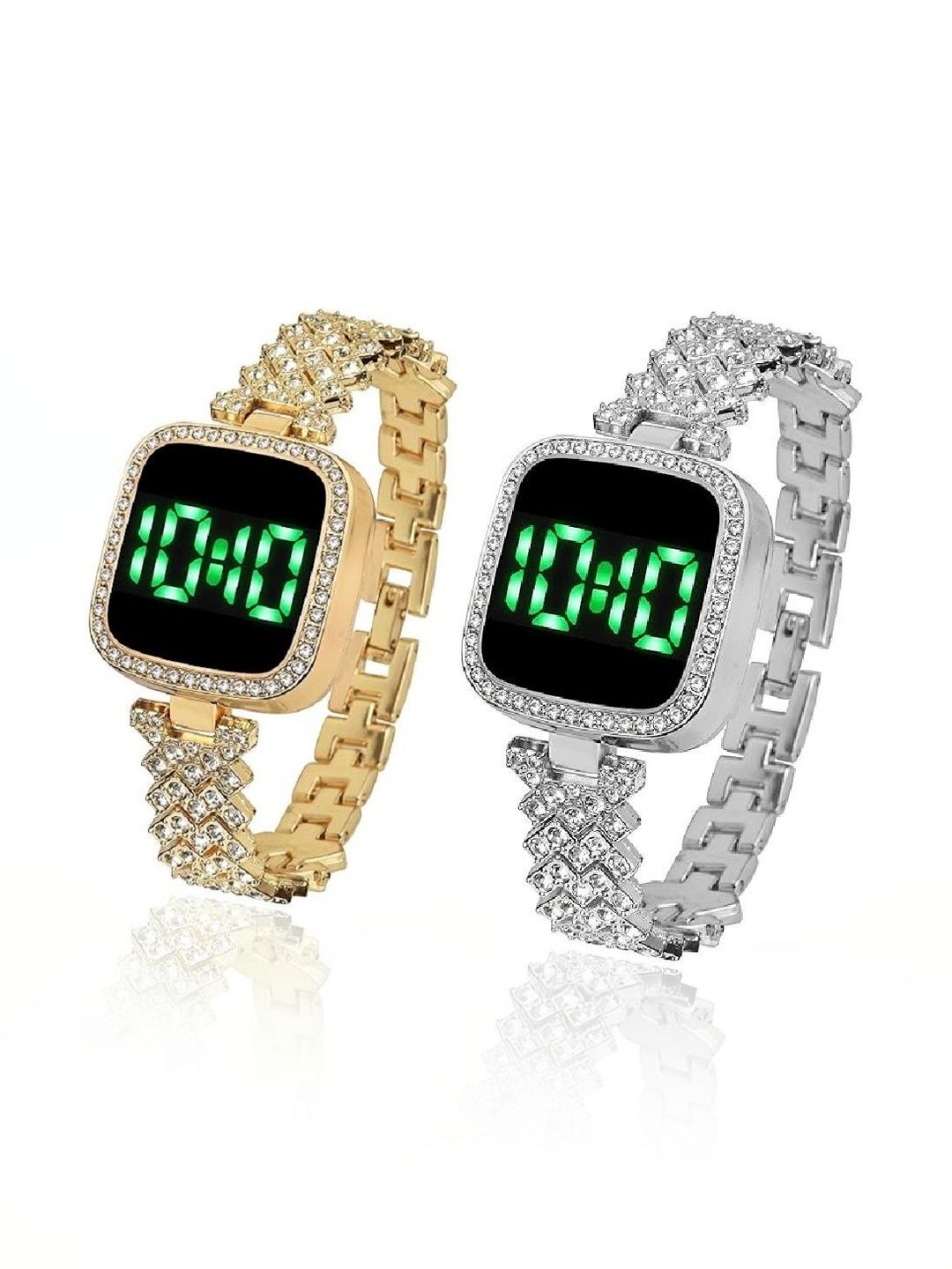 mivaan Men Embellished Dial & Bracelet Style Straps Digital LED Display Watch M-SDM-285 Green-picture-32