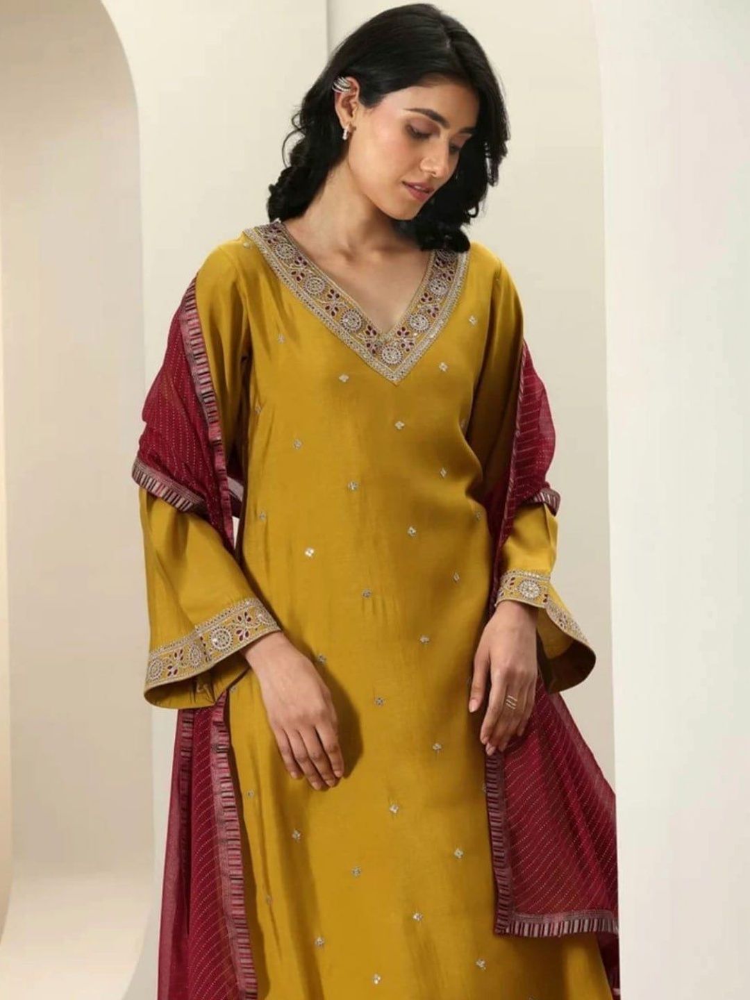 Twika Women Ethnic Motifs Embroidered Regular Thread Work Kurta with Trousers & With Dupatta-picture-32