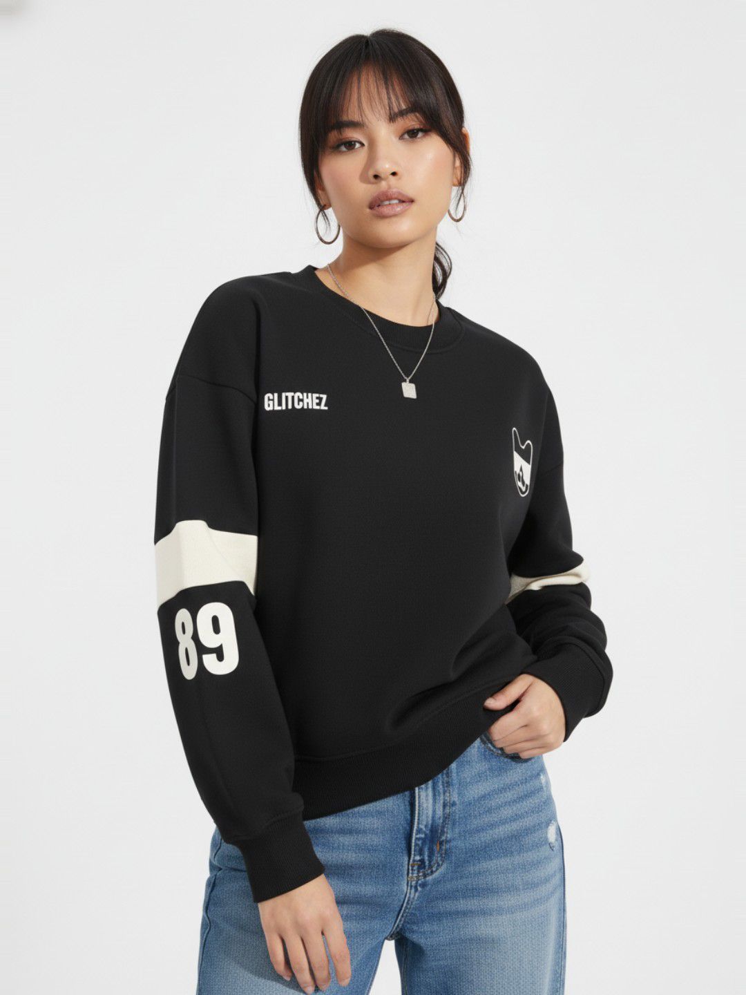 glitchez Brand Logo Printed Oversized Sweatshirt-image-24