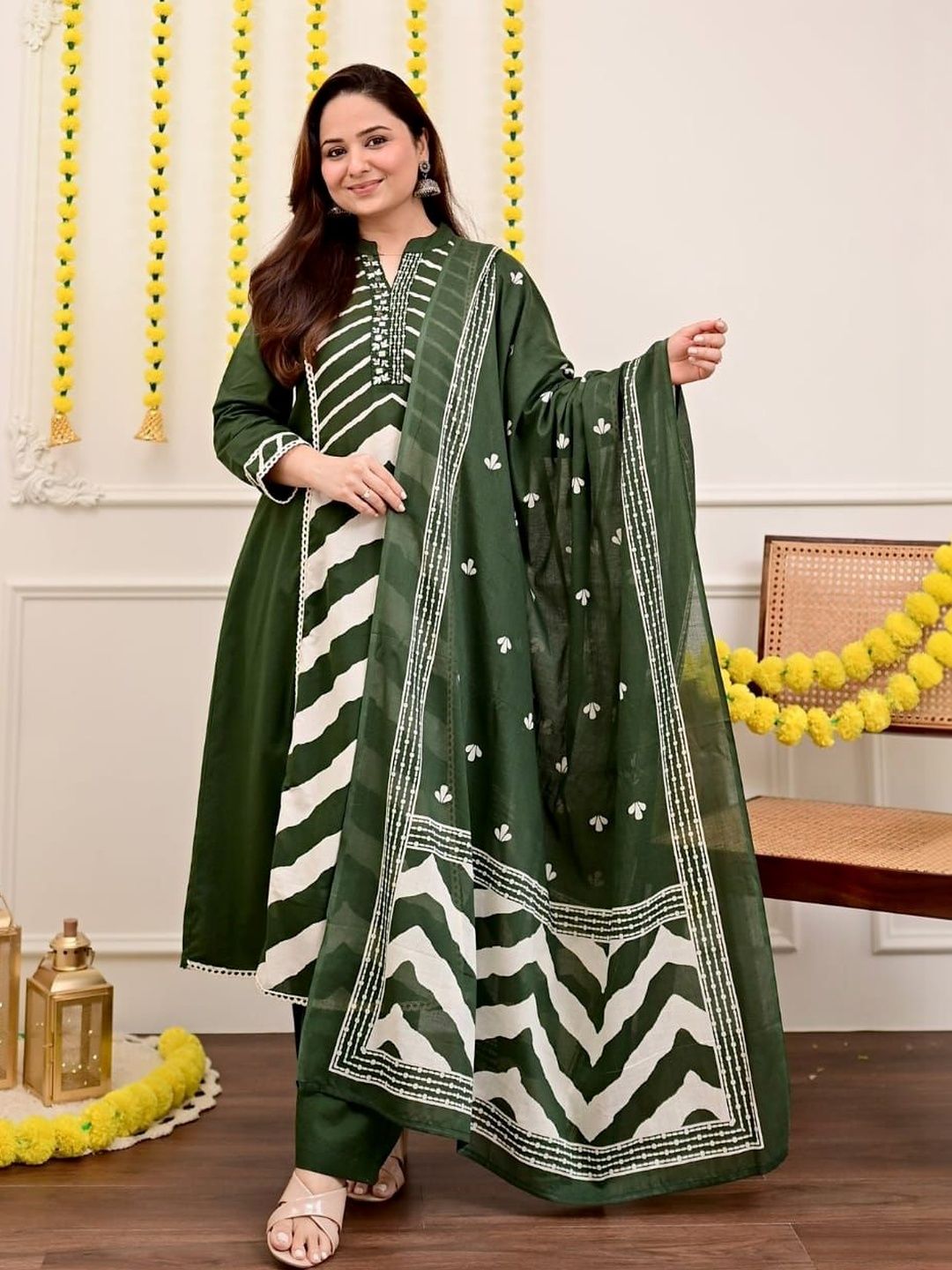 DSS FASHION Women Printed Regular Thread Work Pure Cotton Kurta with Trousers & With Dupatta-picture-30