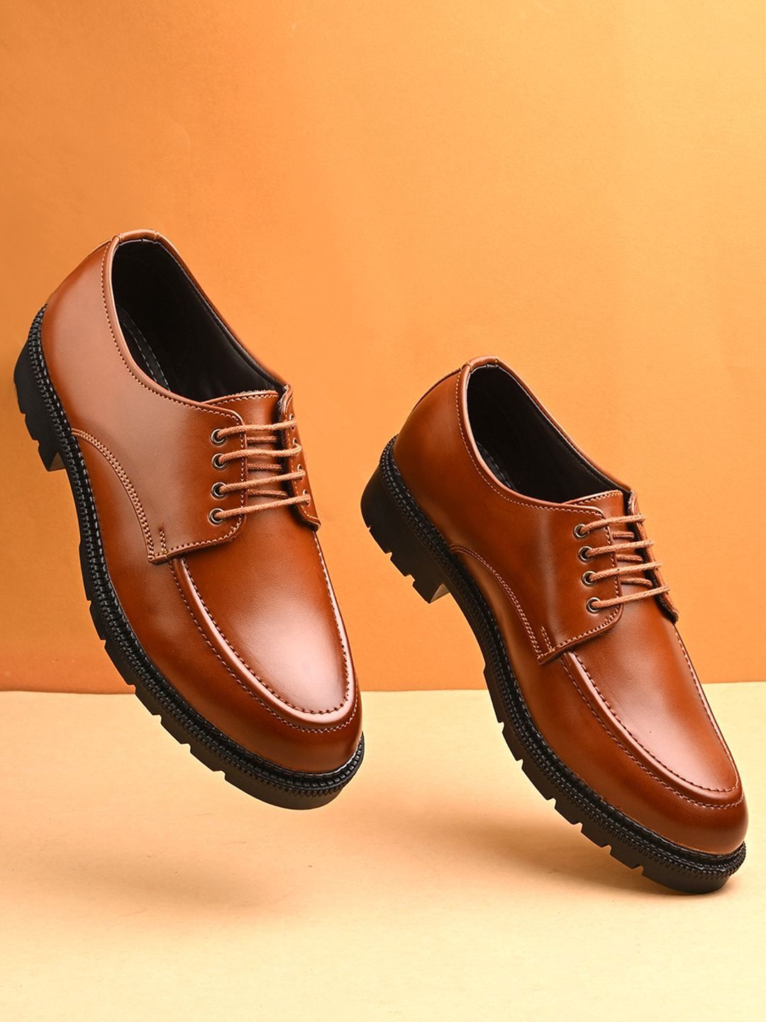 INVICTUS Leather Round Toe Lace-Ups Derbys Formal Shoes-picture-34