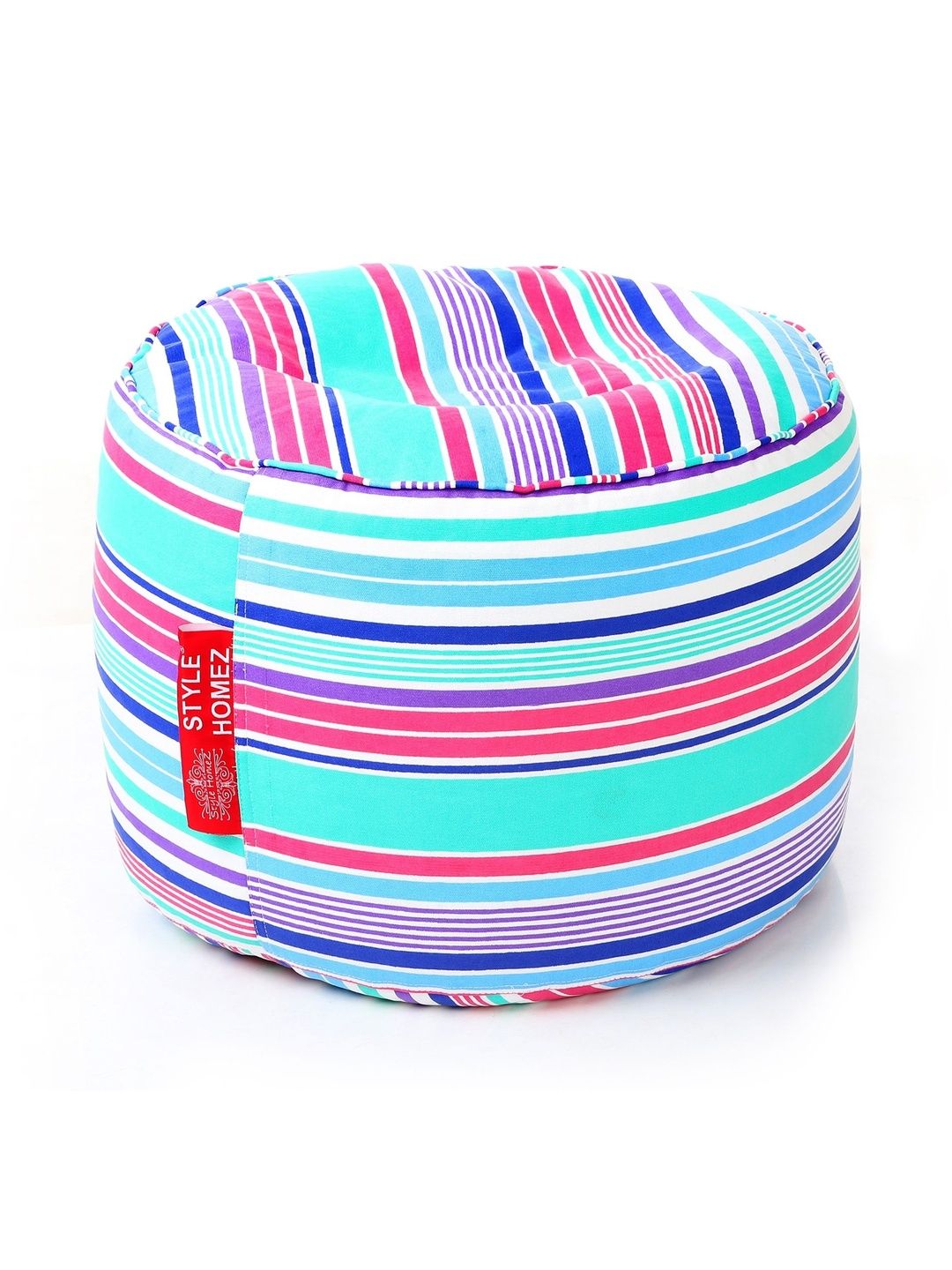 Style Homez Blue & Pink Striped Round Ottoman-image-31