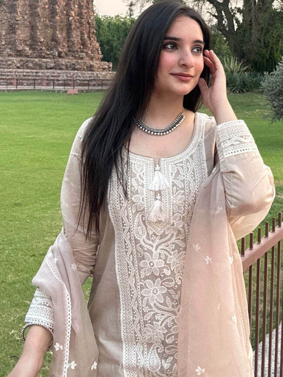 Royal Export Women Ethnic Motifs Embroidered Regular Chikankari Kurta with Trousers & With Dupatta-picture-52