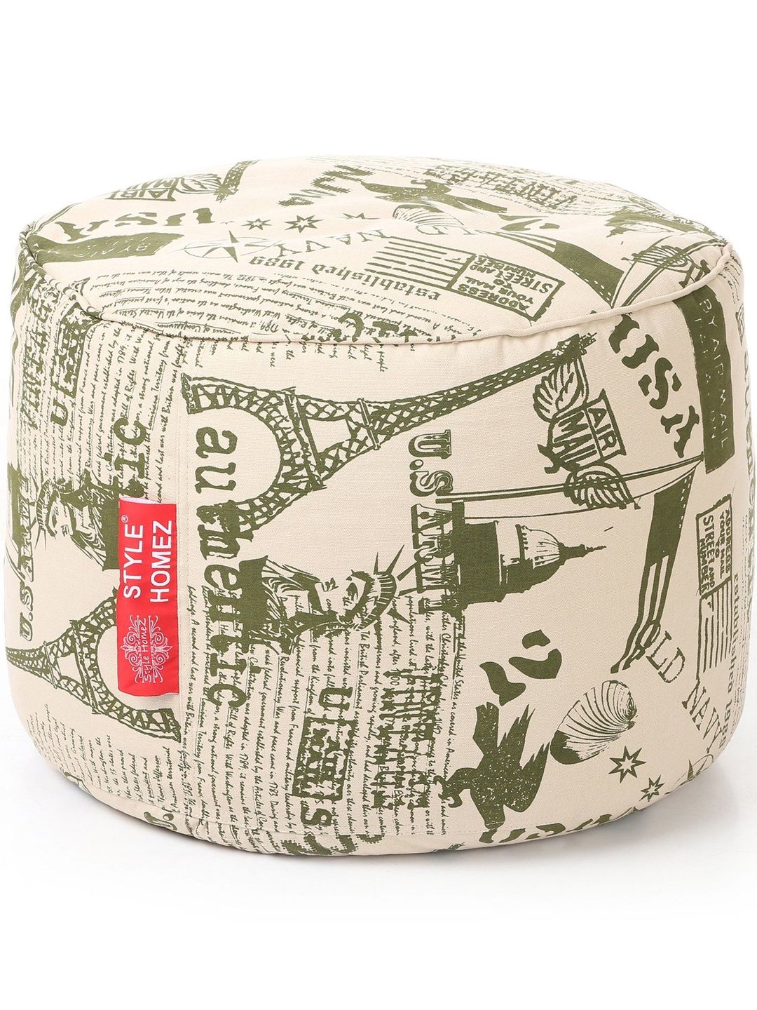 Style Homez Beige & Green Printed Eco-Friendly Round Ottoman-picture-21