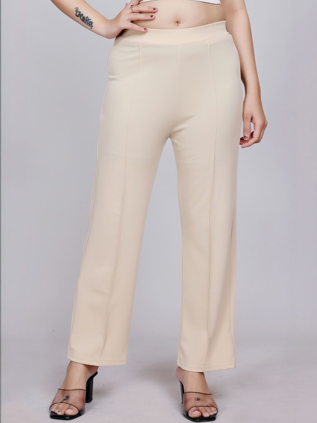 IKKIS Women Relaxed Straight Leg Straight Fit High-Rise Wrinkle Free Trousers-picture-12