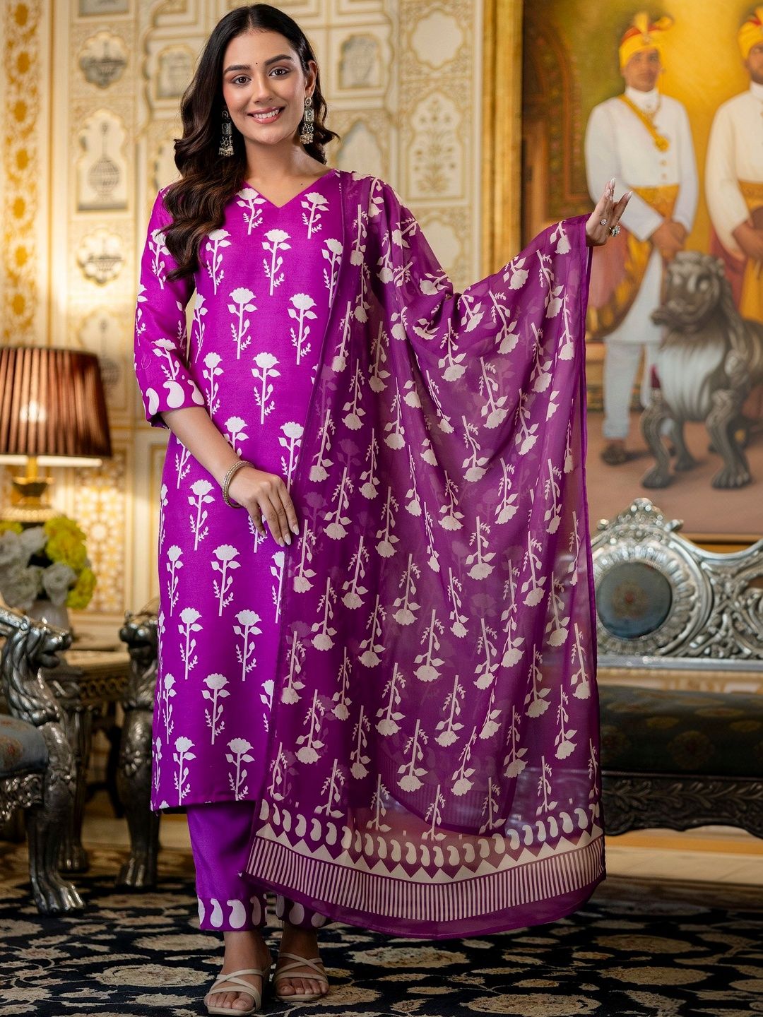 Brand Hill Women Floral Printed Regular Kurta with Trousers & With Dupatta-picture-11