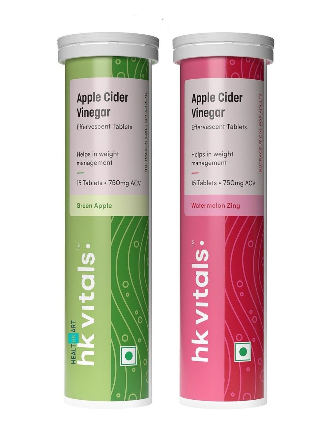 HK VITALS Set Of 2 ACV Effervescent-15 Tablets Each-Green Apple & Watermelon-picture-33