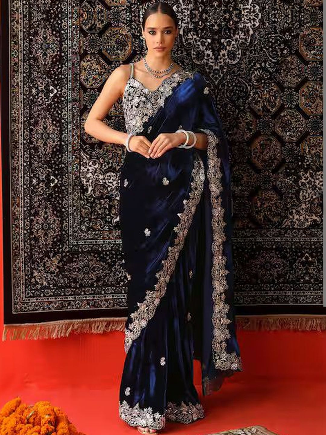 Munir Embellished Embroidered Velvet Heavy Work Saree-picture-47