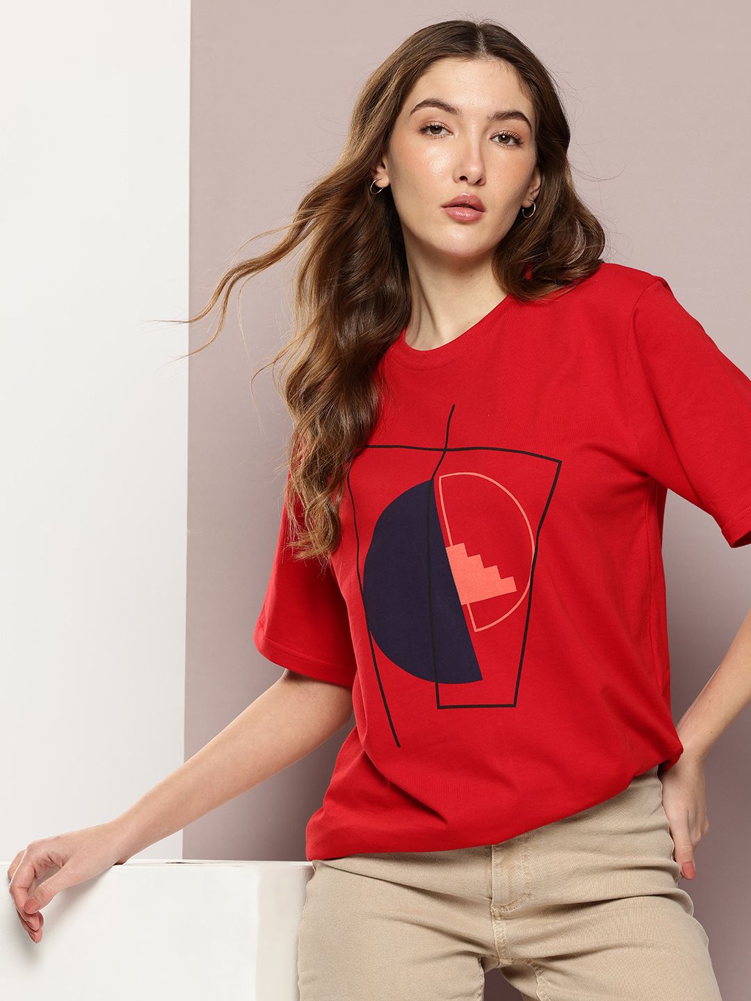DILLINGER Geometric Printed Drop-Shoulder Sleeves Pure Cotton Oversized T-shirt-picture-42