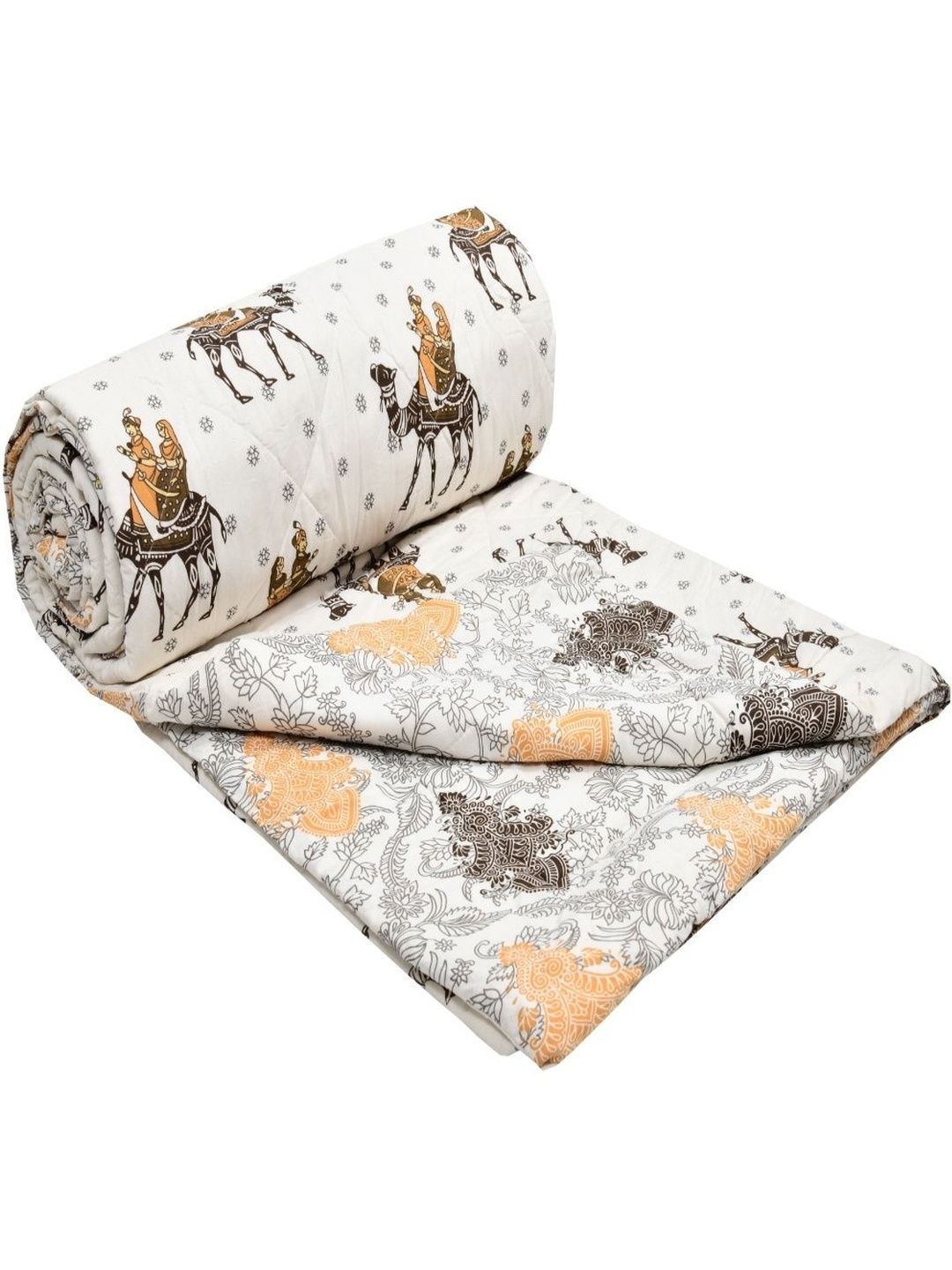 Sangria White & Yellow Pure Cotton Reversible 110 GSM AC Room Dohar Double Bed-image-20