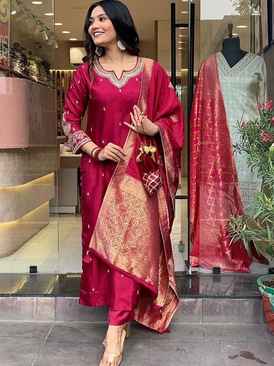 JIYASIYA Women Ethnic Motifs Embroidered Regular Thread Work Kurta with Trousers & With Dupatta-picture-42