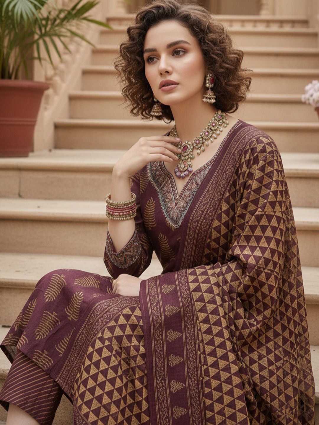 Pjyot by surhi Women Ethnic Motifs Printed Regular Thread Work Pure Cotton Kurta with Trousers & With Dupatta-picture-30