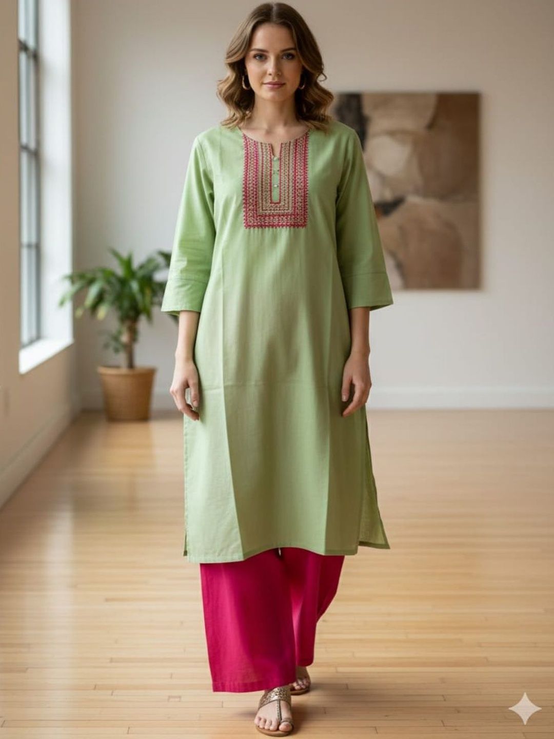 Silakaari Ethnic Motifs Embroidered V-Neck Thread Work Pure Cotton Thread Work Kurti-picture-25