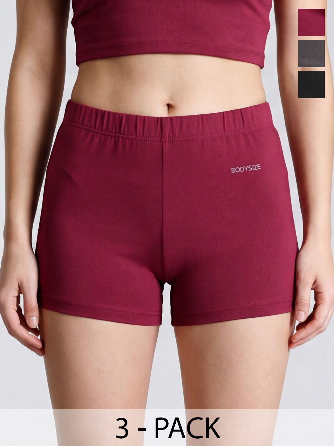 BODYSIZE Women Pack of 3 Mid-Waist Cotton Lycra Sweat Absorbent Boyshorts Briefs-picture-35