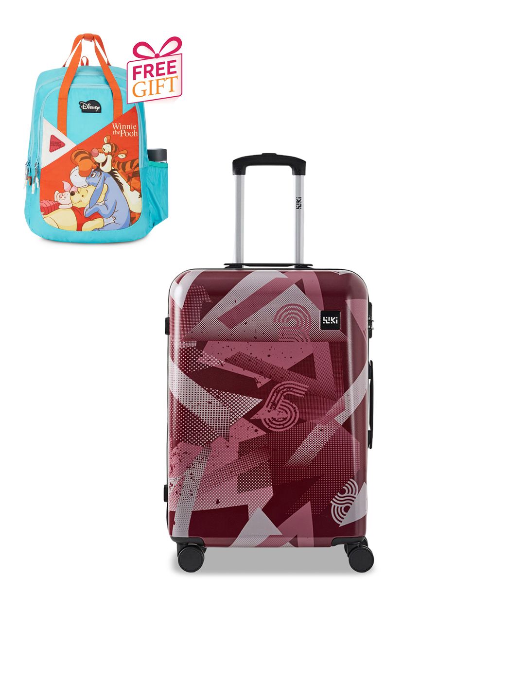 Wildcraft Printed Had- Sided Cabin Trolley Bag with Free Backpack-image-35