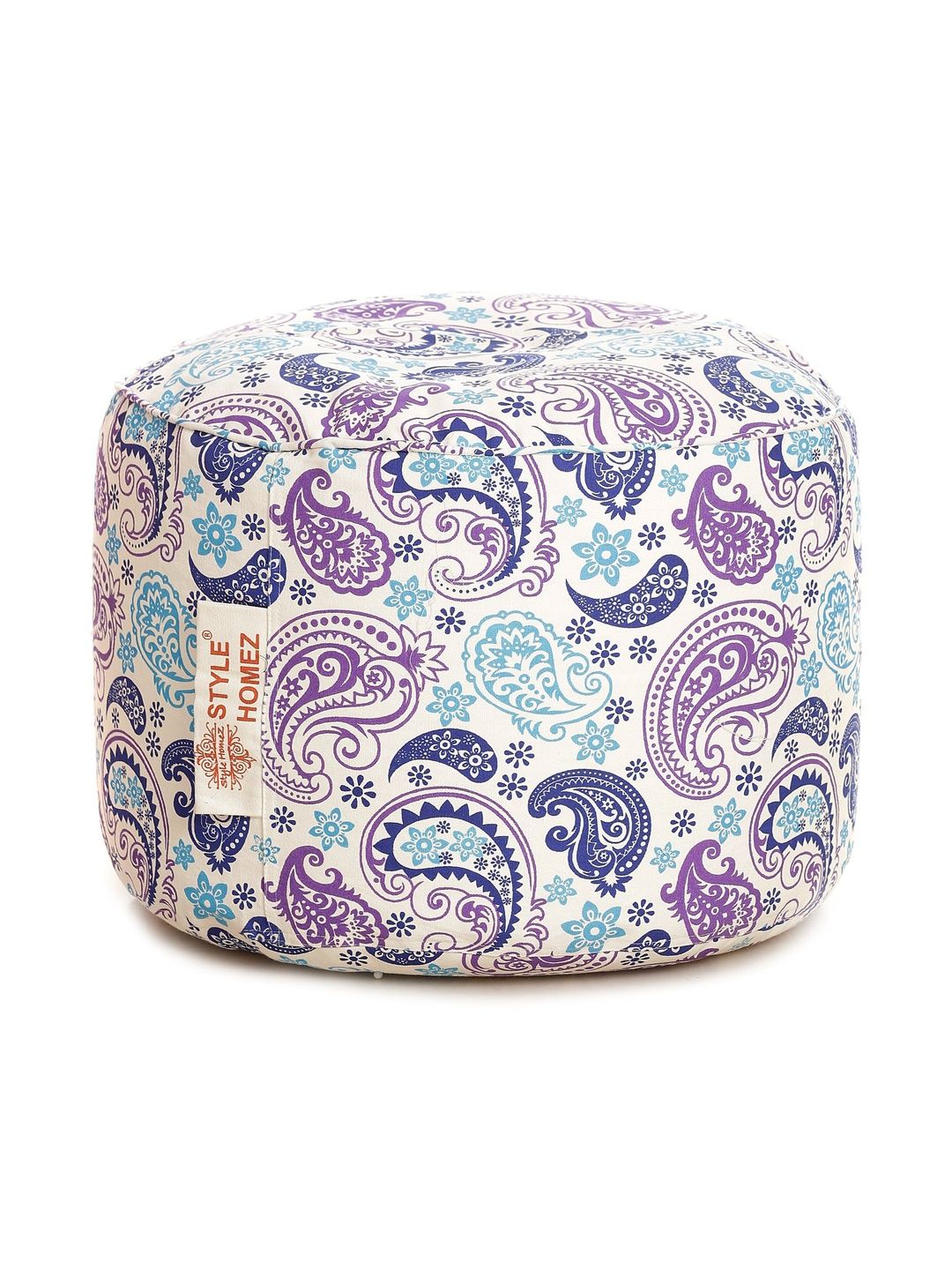 Style Homez White & Blue Printed Eco-Friendly Round Ottoman-picture-43