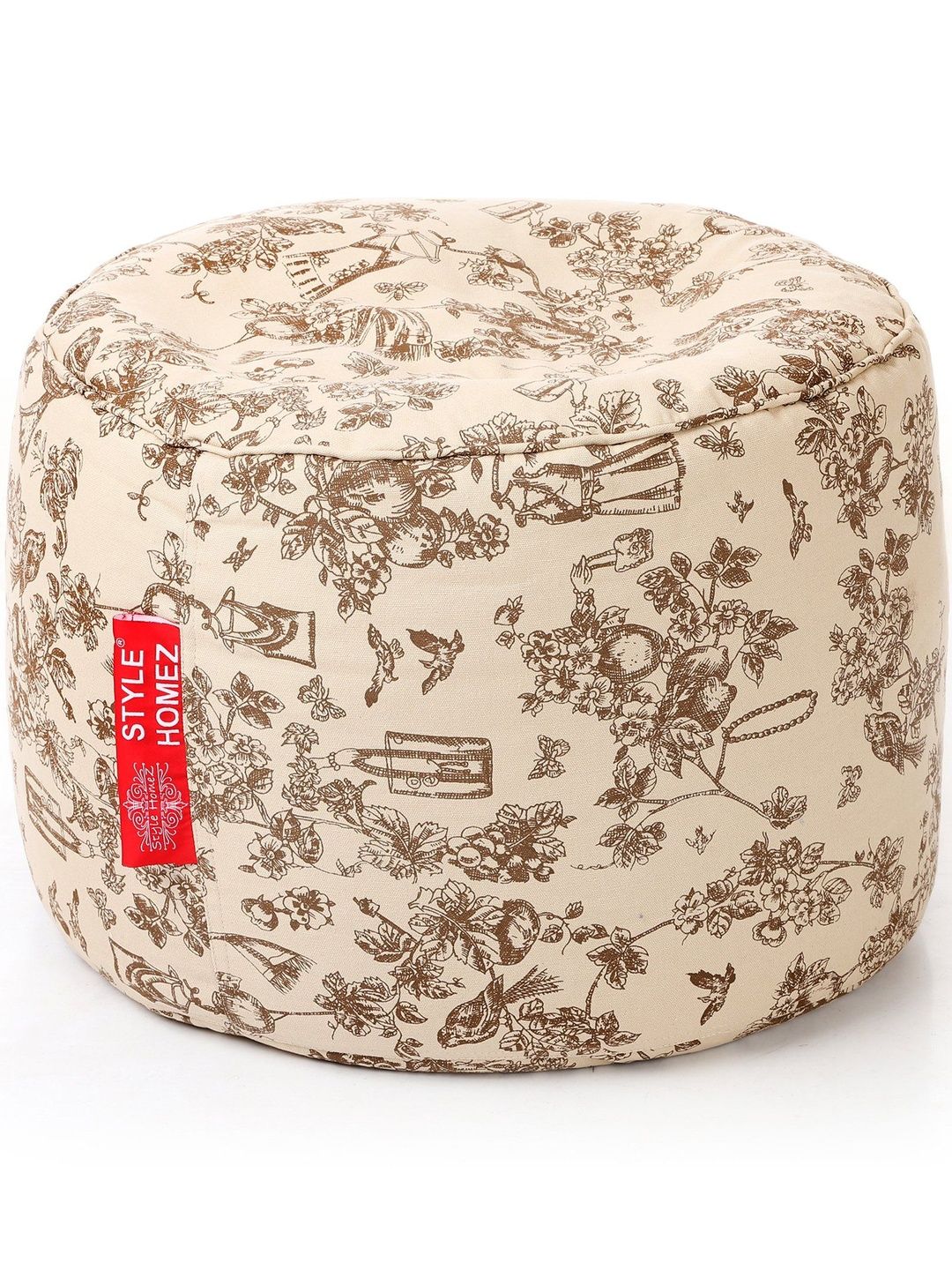 Style Homez Beige & Beige Printed Eco-Friendly Round Ottoman-picture-14