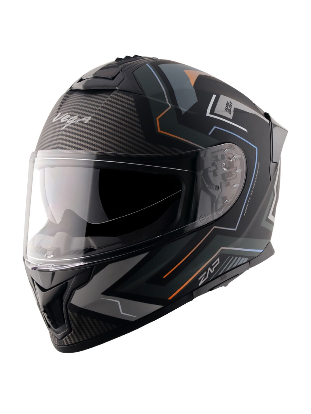 Vega Zap Explore D/V ISI and DOT Certified Full Face Helmet-Dull Black Grey-M-picture-3