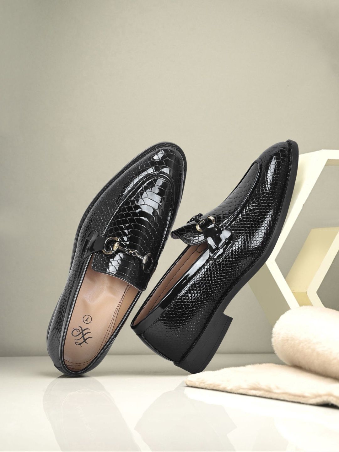 House of Pataudi Textured Pointed Toe Slip-On Formal Loafers-image-48