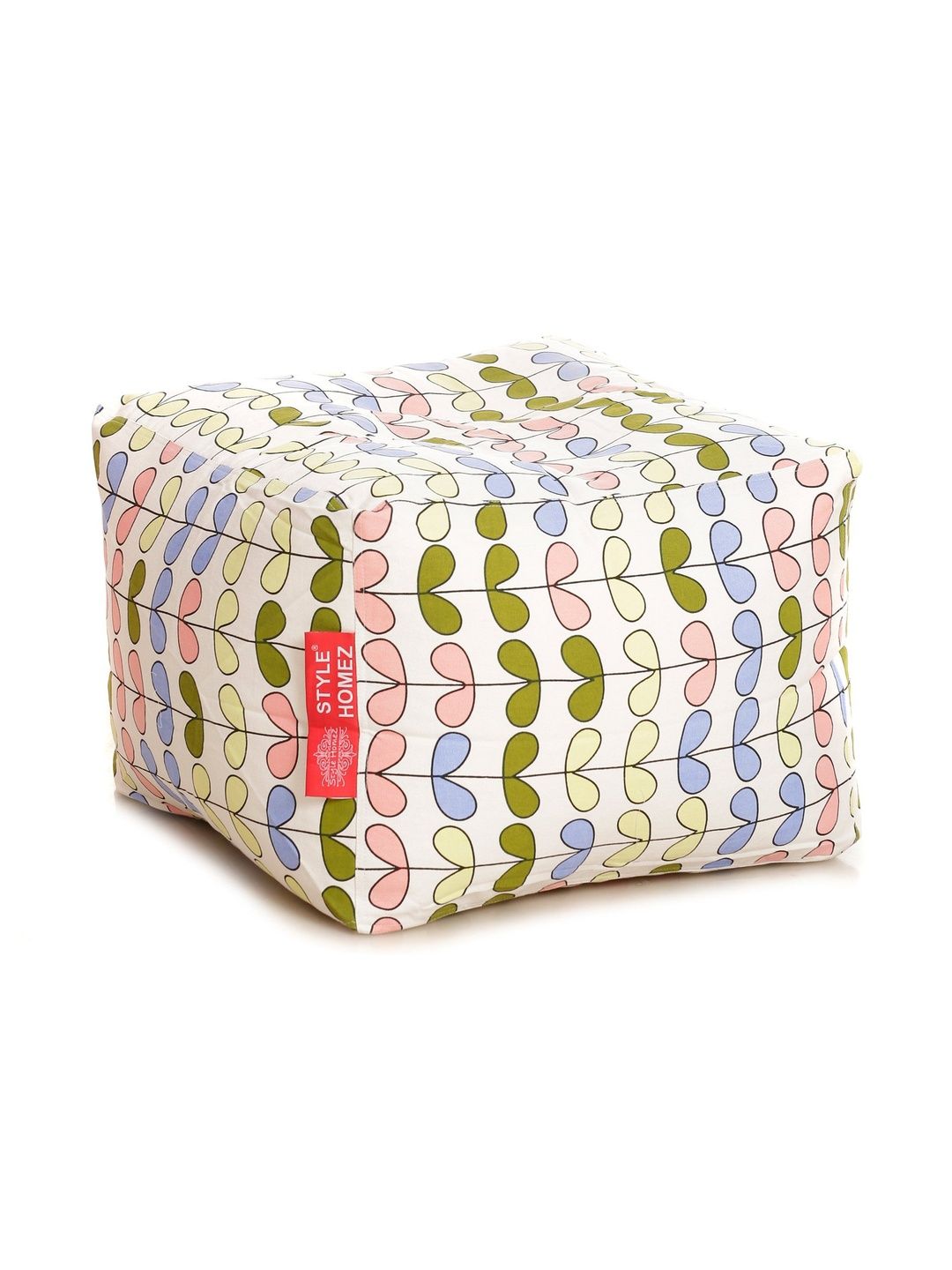 Style Homez White & Green Printed Eco-Friendly Square Ottoman-picture-52