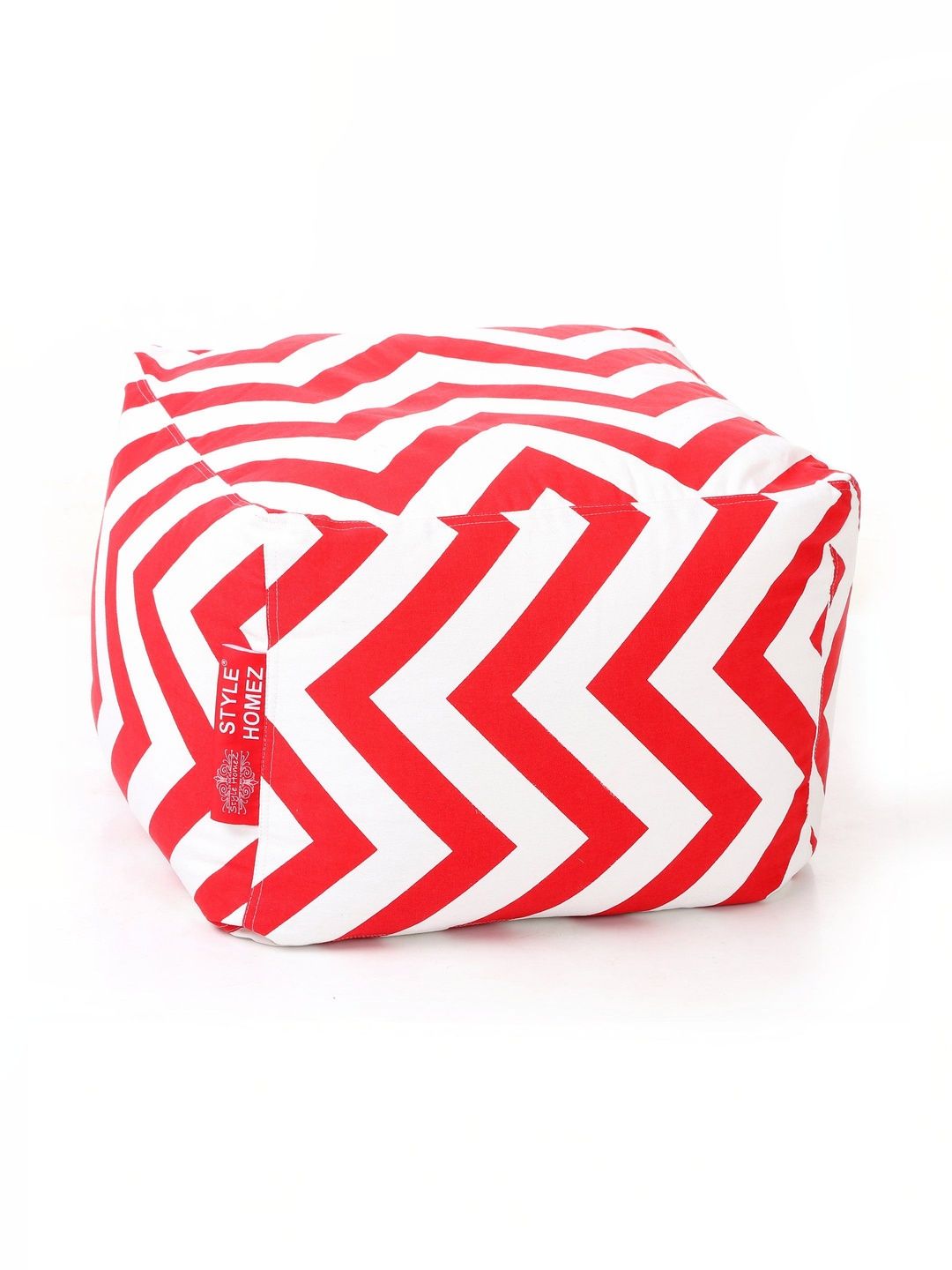 Style Homez White & Red Printed Square Ottoman-picture-9
