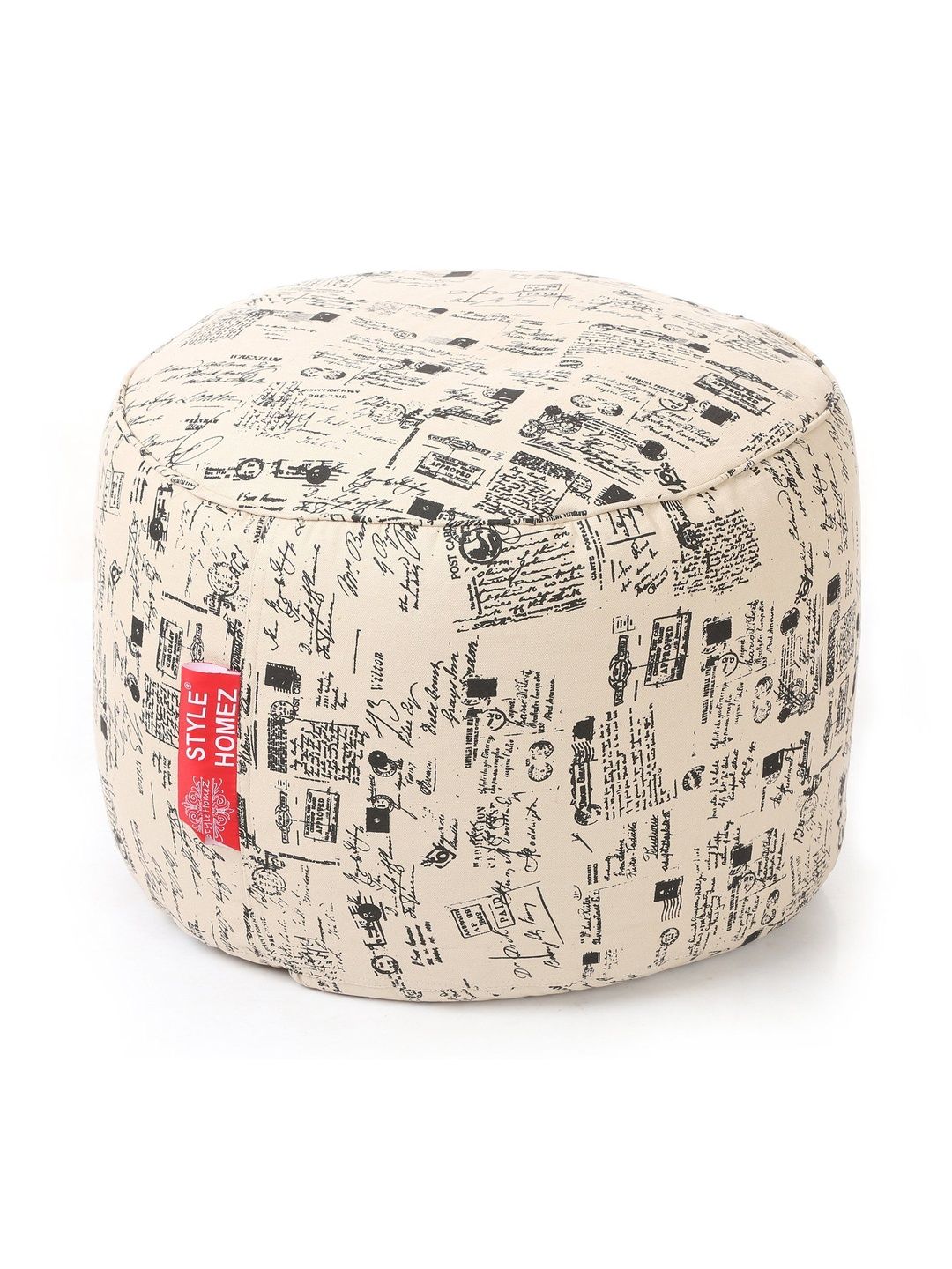 Style Homez Beige & Black Printed Eco-Friendly Round Ottoman-picture-13