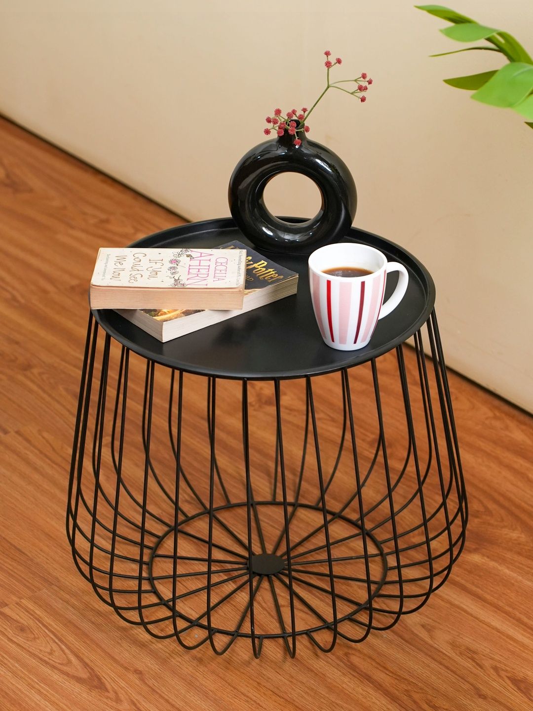 THREADVIBE LIVING Black Round Wire Side Table-image-3