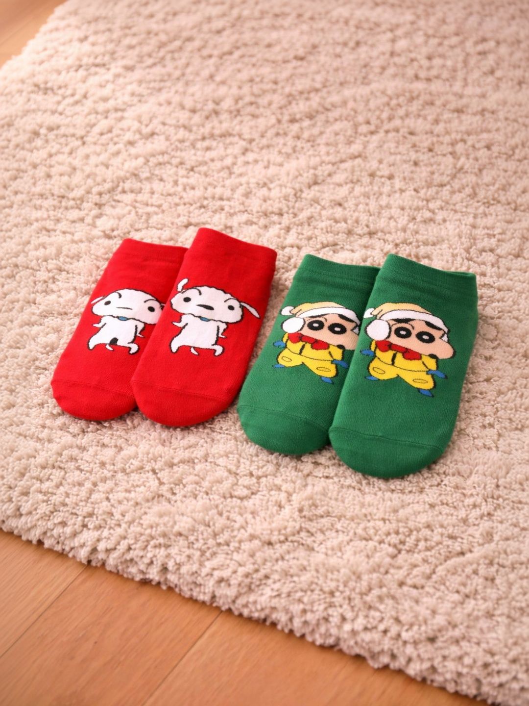 Thela Gaadi Unisex Pack of 2 Patterned Shinchan & Shiro Cotton Ankle Length Socks-picture-18