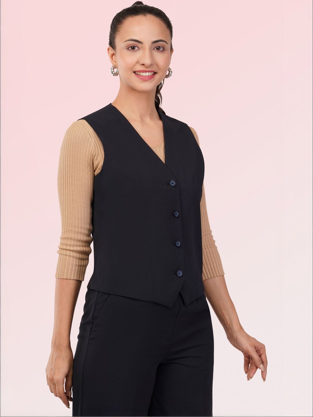 Integration Women Formal Sleeveless V-Neck Waistcoat-picture-10