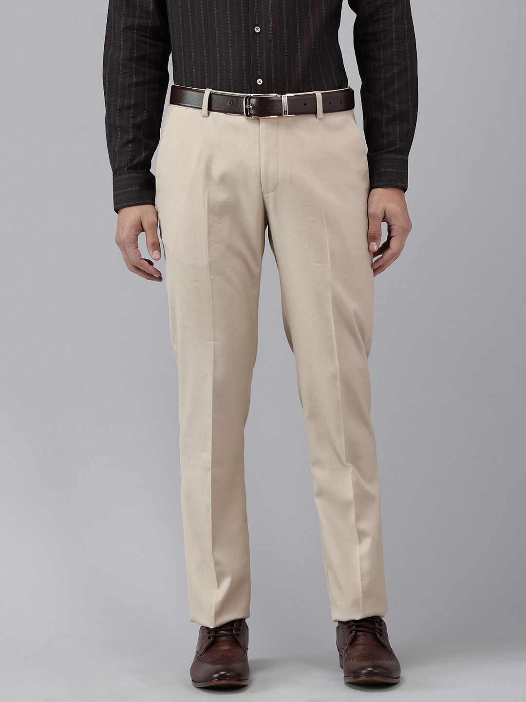 Arrow Men Hudson Tailored Fit Textured Checked Formal Trousers-picture-19