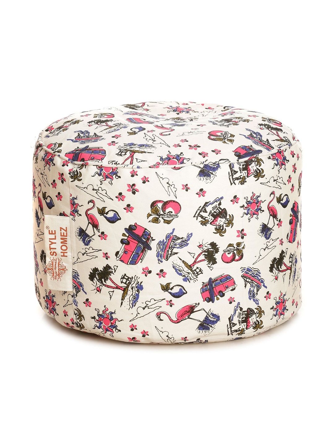 Style Homez Off-White & Pink Printed Eco-Friendly Round Ottoman-picture-24