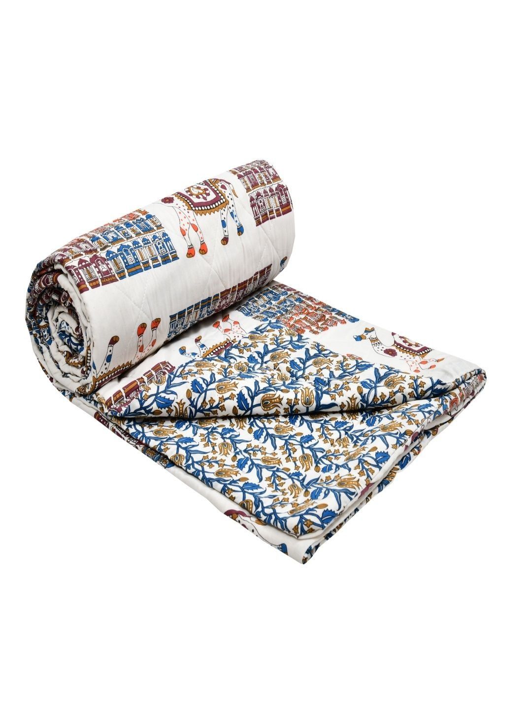Sangria White & Blue Pure Cotton Reversible 110 GSM AC Room Dohar Double Bed-picture-38