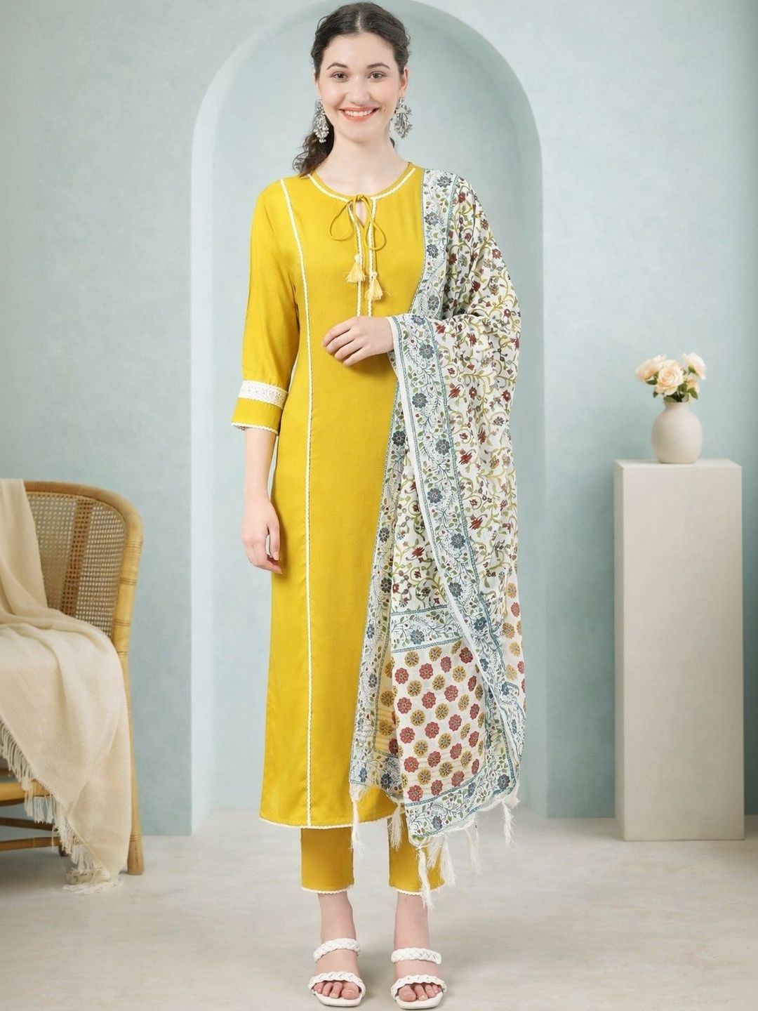 all about you Women Floral Regular Kurta with Trousers & With Dupatta-picture-37