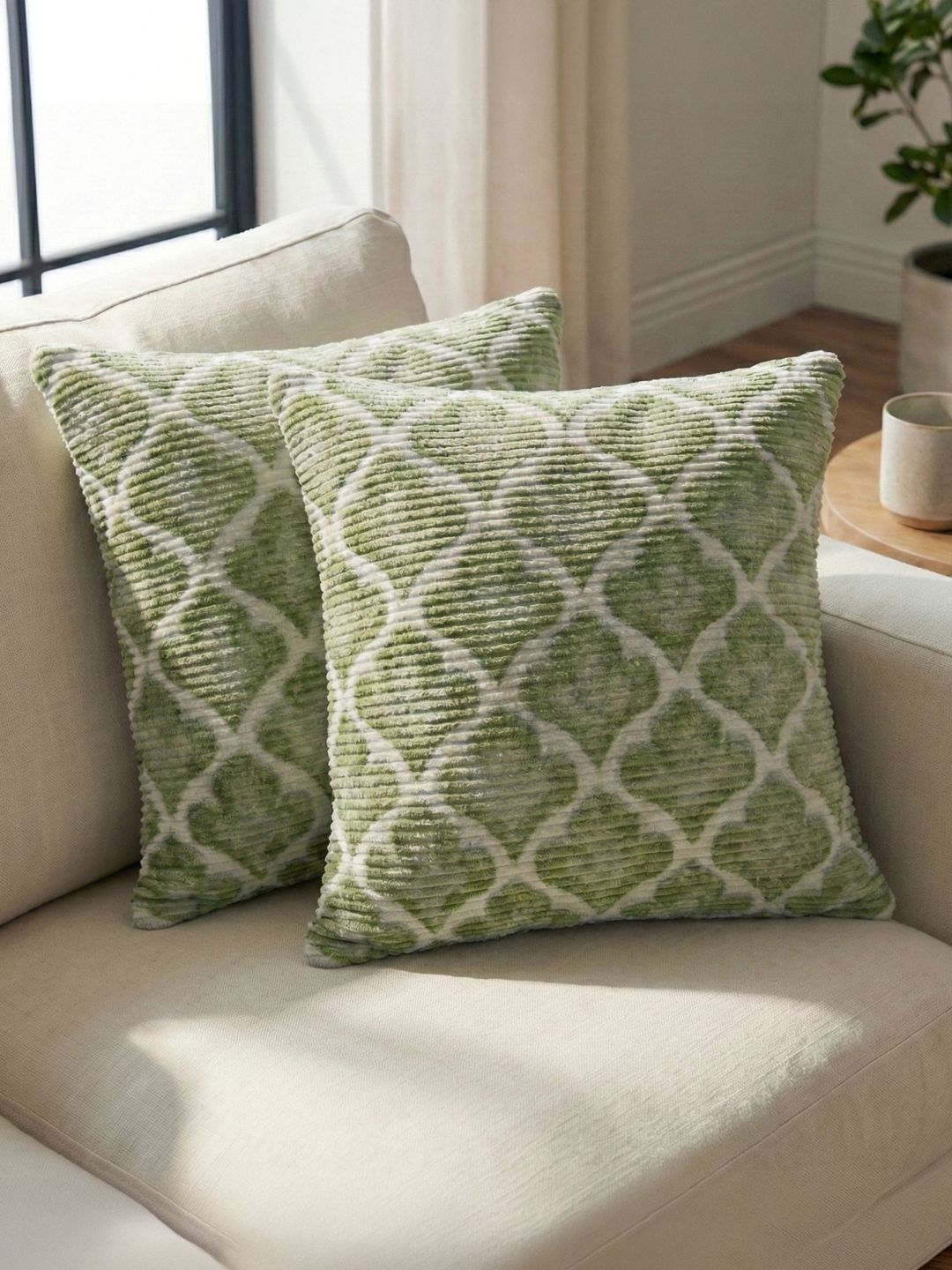 Kaleen India Green Set of 2 Geometric Square Cushion Covers
