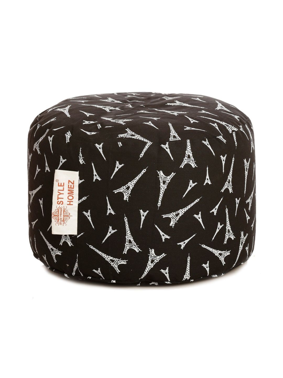 Style Homez Black & White Printed Eco-Friendly Round Ottoman-picture-2