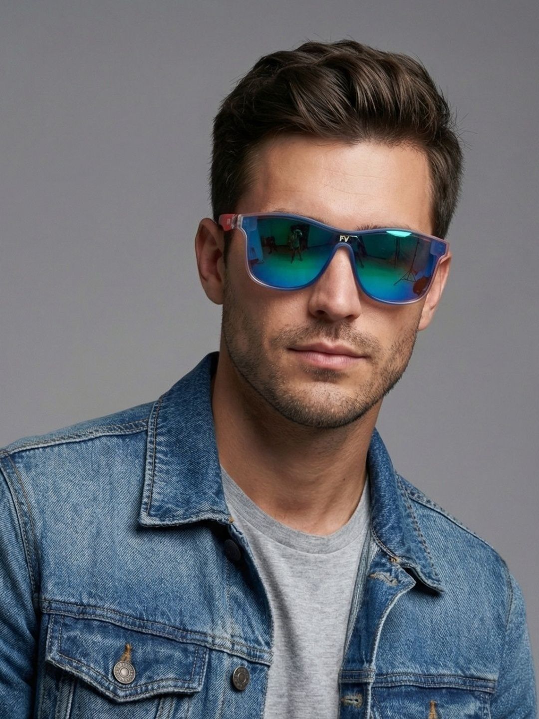 Framesvista Unisex Mirrored Lens & Blue Sports Sunglasses with-image-3