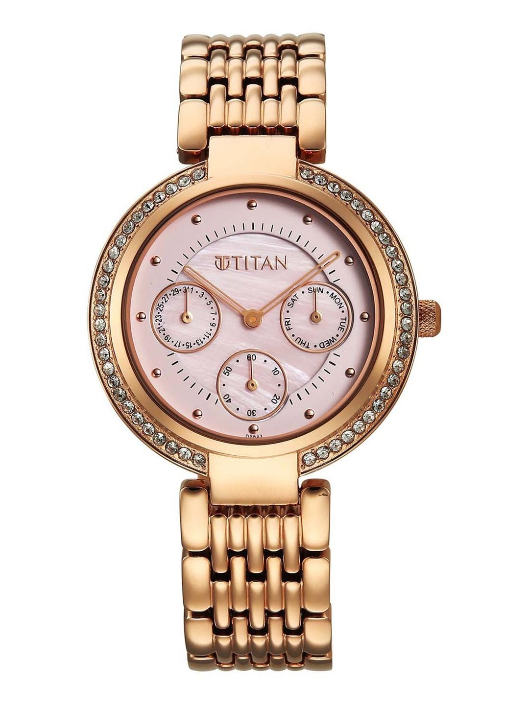 Titan Women Dial & Stainless Steel Bracelet Style Straps Analogue Date Aperture Watch 95187WM01-picture-31